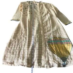 Artistic Embroidered Hot Air Balloon Grid Sheer Tunic Cream Medium
